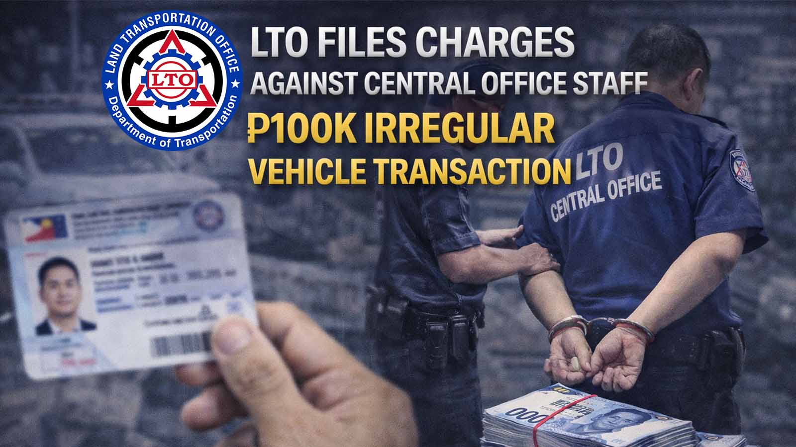 The LTO files charges and suspends a Central Office employee over an alleged ₱100,000 irregular vehicle transfer transaction, reinforcing anti-corruption efforts.