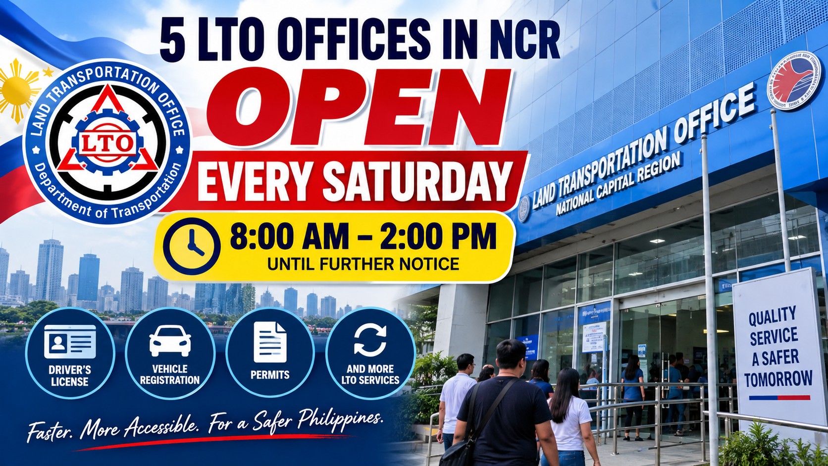 LTO offices in NCR open every Saturday from 8 AM to 2 PM